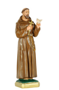 san francesco d'assisi con colomba san michele di produzione arte barsanti statue in gesso e presepi artigianali